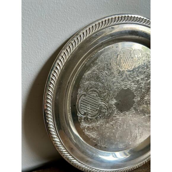 Vintage Round Silver Plated Decorative Tray | Small Round Silver Tray - Picture 2 of 4